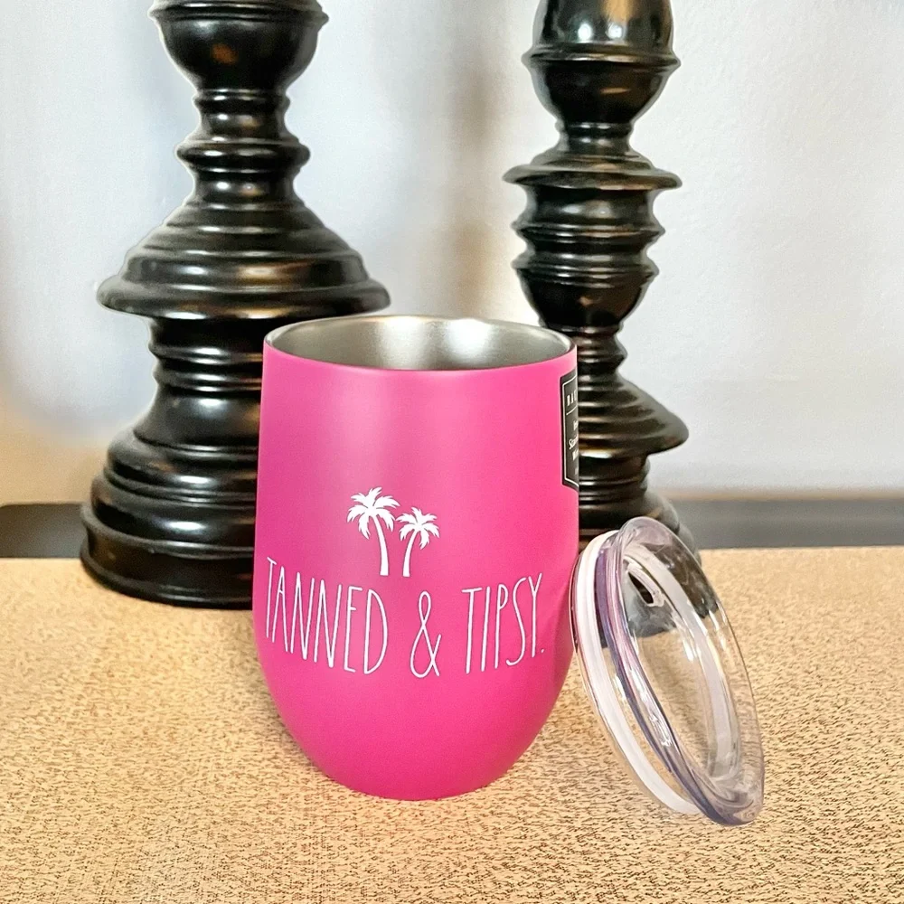 NWT Rae Dunn TANNED & TIPSY Insulated Stainless Steel Tumbler